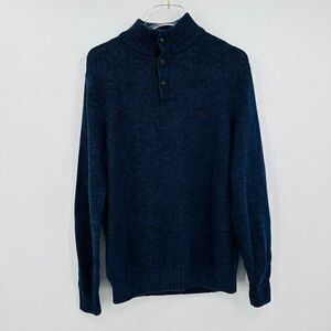 Chaps Men's Size Medium Navy Blue 1/4 Button Up Knit Sweater Elbow Patches